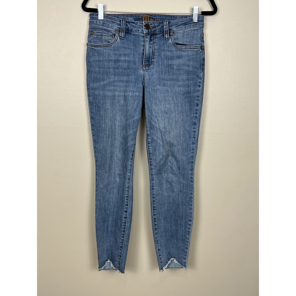 Kut from the Kloth Mia Ankle Skinny Jeans Blue High Rise Raw Tulip Hem Size 4